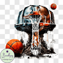 Unique Basketball Scene with Upside down Tree Basketball PNG Design 70