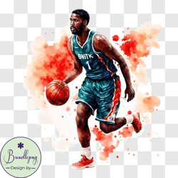 Colorful Basketball Player Dribbling with Paint Splashes PNG Design 72