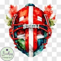 Watercolor Painting of Hockey Mask with Canadian Flag Colors PNG Design 126