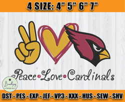 Cardinals Embroidery, Peace Love Cardinals, NFL Machine Embroidery Digital, 4 sizes Machine Emb Files -14 -Bundlepng