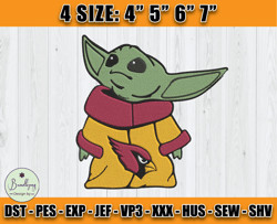 Cardinals Embroidery, Baby Yoda Embroidery, NFL Machine Embroidery Digital, 4 sizes Machine Emb Files -16 -Bundlepng