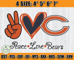 Chicago Bears Embroidery, Peace Love Chicago Bears, NFL Machine Embroidery Digital, 4 sizes Machine Emb Files -22 Bundle