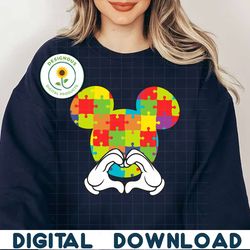 Retro Disney Mickey Autism Heart Hand SVG