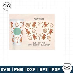 Gingerbread Cup Wrap Svg, Christmas Full Wrap, Gingerbread Couple Svg, Venti Cold Cup 24oz, Coffee Wrap, File For Cricut
