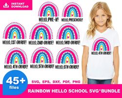 45 Rainbow Hello Schol Bundle SVG, Rainbow Hello School SVG