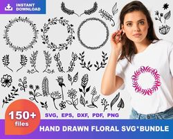 150 Hand Drawn Floral, Trending Svg, Floral Svg, Hand Drawn Svg