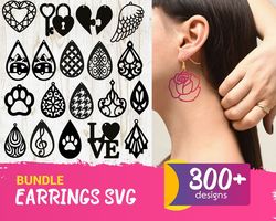 300 Earrings Bundle Svg, Trending Svg, Leather Earrings Svg,