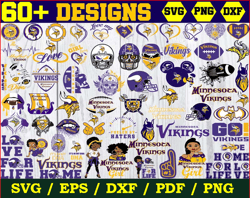 60 Designs Minnesota Vikings Football Svg Bundle, Love Vikings Svg