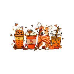 Fall Coffee with Corgi Pumpkin Spice PNG