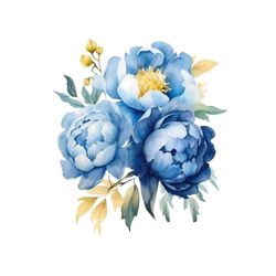 Blue Peonies Flower Watercolor Clipart