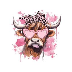 Highland Cow Bow Valentine Western PNG