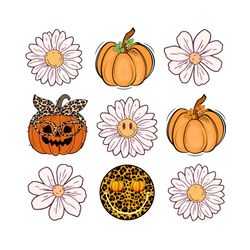 Pumpkins Flowers Spooky Season Fall PNG