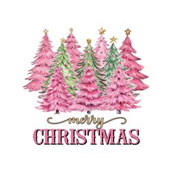 Pink Merry Christmas Tree Watercolor PNG