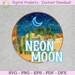Neon Moon Western Retro Png Sublimation