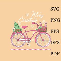 Pink Bicycle Merry Christmas SVG