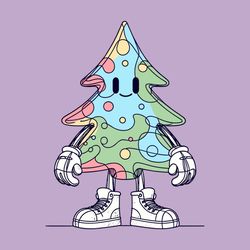 Christmas Tree Retro Groovy Cartoon