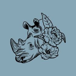 Floral Rhino SVG | Rhinoceros SVG | Animal Decal TShirt Graphics Art | Cricut Cutting File Silhouette Clipart Vector Di