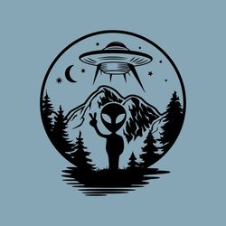 Alien Under The Moon Svg Png , Alien Svg , Ufo Svg , Alien Shirt , Camping Shirt , Ufo Shirt , Mountain Svg , Nature Svg