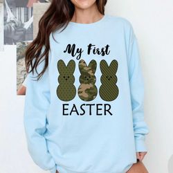 Digital Png File Happy Easter Peeps Bunny Trio Camo, Dot, Stripe Boy Clip Art T Shirt Sublimation Design INSTA