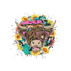 Highland Cow with Sunflowers PNG
