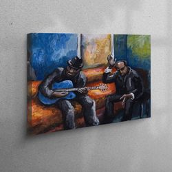 3D Canvas, Large Wall Art, Large Canvas, African Guitarist And Singer, Blue Music Canvas, Jazz Canvas Decor, African Men