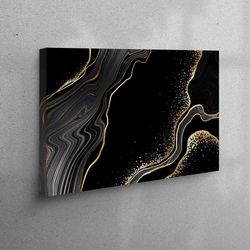 Black Marble Canvas Art, Black Canvas, Modern Art Canvas, Black and Gold Marble Printed, Bedroom Decor Wall Art, Luxury