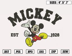 Mickey Mouse Est 1928 Embroidery Designs, Disney Embroidery Design File Instant Download