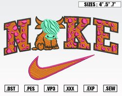 Nike Highland Cow Embroidery Designs, Nike Valentine Embroidery Design File Instant Download