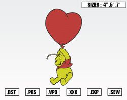 Winnie the Pooh Embroidery Designs, Valentine Embroidery Design File Instant Download