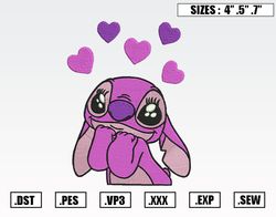 Stitch In Love Embroidery Designs, Valentine Embroidery Design File Instant Download