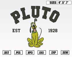 Pluto Est 1928 Embroidery Designs, Disney Embroidery Design File Instant Download