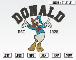 Donald Est 1928 Embroidery Designs, Disney Embroidery Design File Instant Download