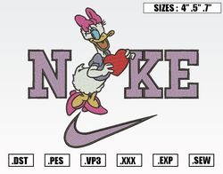 Nike Disney Daisy Duck Embroidery Designs, Nike Valentine Embroidery Design File Instant Download