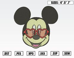 Mickey Mouse Wearing Rosy Heart-Shaped Glasses Embroidery Designs,Nike Valentine Embroidery Design File Instant Download