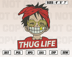 Luffy Thug Life Embroidery Design, One Piece Embroidery Design File Instant Download