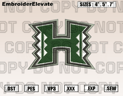 Hawaii Warriors Logo Embroidery Designs File, Ncaa Teams Embroidery Design File Instant Download