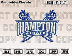 Hampton Pirates Logos Embroidery Designs File, Ncaa Teams Embroidery Design File Instant Download