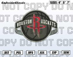 Logo Houston Rockets Embroidery Designs File, NBA Teams Embroidery Design File Instant Download