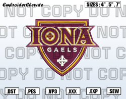 Iona Gaels Logo Embroidery Designs File, Ncaa Teams Embroidery Design File Instant Download