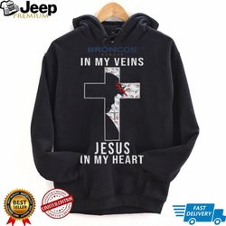 Denver Broncos In My Veins Jesus In My Heart Cross Shirt