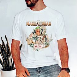 Floral The Mandalorian Vintage Shirt, Mandalorian Grogu Shirt, Retro The Mandalorian Dad Shirt, Starwars Shirt