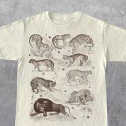 Cat Species Vintage 90S Tattoo Tshirt, Retro Y2K Tiger Stars Shirt, Lion, Leopard, Cat Shirt, Unisex Adult 2000S Graphic