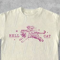 Hell Cat Cowgirl Riding Tiger Vintage T-Shirt, Retro 90S Cowboy Cat Unisex Adult Shirt, Sheriff Western, Graphic Shirt