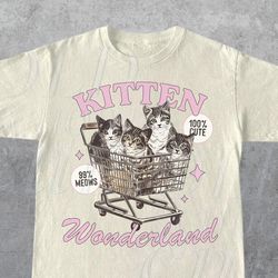 Kitten Wonderland Graphic Shirt, Retro 90S Unisex Adult Shirt, Vintage Cat Shirt, Nostalgia Shirt, Relaxed Cotton Shirt