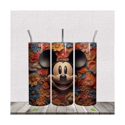 3D Colorful Floral Mickey Mouse 20oz Tumbler Wrap PNG