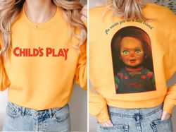 Chucky Doll Sweatshirt, Unisex Front & Back Childs Play Crewneck Sweatshirt, Vintage 80s Horror Movie Streetwear Apparel