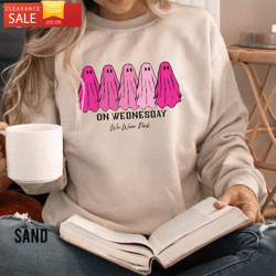 On Wednesday We Wear Pink Womens Halloween Sweatshirt  Happy Place for Music Lovers
