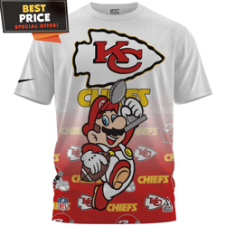 Kansas City Chiefs X Mario Champions Cup Fullprinted Tshirt, Unique Chiefs Gifts undefined Best Personalized Gift undefined Unique Gifts I