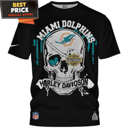 Miami Dolphins Harley Davidson Skull Tshirt, Gifts For Dolphins Fans undefined Best Personalized Gift undefined Unique Gifts Idea