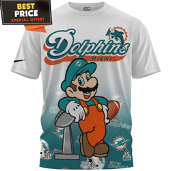 Miami Dolphins x Mario Champion Cup Pull Over Printed TShirt, Gifts For Dolphins Fans  Best Personalized Gift  Unique Gi
